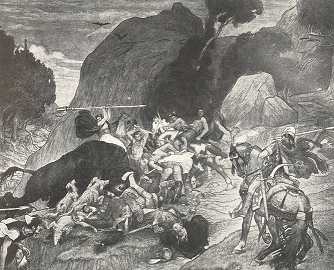 AZ ÚJ ORSZÁGHÁZA FALFESTMÉNYEI<BR>BUDA HALÁLA A BÖLÉNYVADÁSZATON RÉSZLET<BR>KRIESCH ALADÁR FESTMÉNYÉBŐL