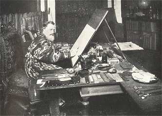 ZICHY MIHÁLY A MUNKAASZTALÁNÁL<BR>FÉNYKÉP UTÁN