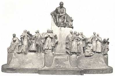 A VÖRÖSMARTY-SZOBOR PÁLYÁZAT<BR>KALLÓS ÉS MÁRKUS MŰVE<BR>ELSŐ KATEGÓRIÁBA OSZTOTT PÁLYAMŰ