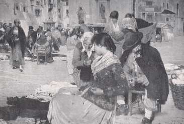 VÁSÁR A SAN PALO-PIACON GIACOMO FAVRETTO FESTMÉNYE AZ OLASZ KIRÁLYI CSALÁD KÉPTÁRÁBAN