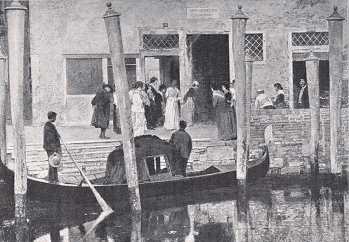 A JEGYESEK TÁVOZÁSA GIACOMO FAVRETTO FESTMÉNYE T. S. FORBES GYŰJTEMÉNYÉBEN LONDONBAN