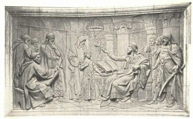 ISTVÁN KIRÁLY OKTATJA FIÁT, IMRE HERCEGET MAYER EDE DOMBORMŰVE A BUDAPEST-LIPÓTVÁROSI BAZILIKÁBAN