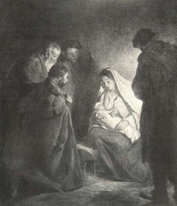 JÉZUS SZÜLETÉSE BORÚTH ANDOR OLAJFESTMÉNYE A KÉPZŐMŰVÉSZETI TÁRSULAT 4000 KORONÁS DÍJÁNAK NYERTESE