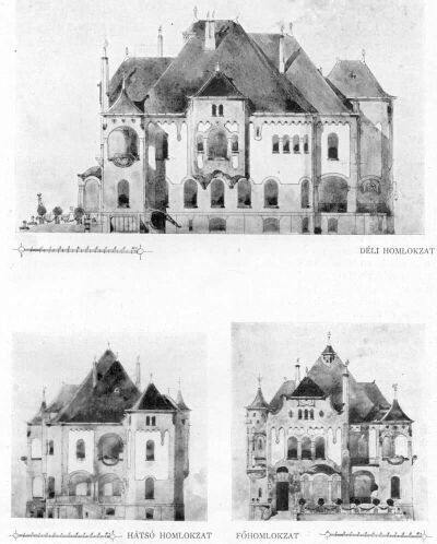 VILLATERV - - LECHNER ÖDÖN MŰVE - - DÉLI HOMLOKZAT, HÁTSÓ HOMLOKZAT, FŐHOMLOKZAT