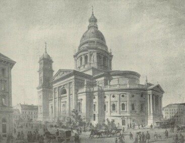 A SZENT ISTVÁN TEMPLOM YBL-FÉLE TERVE VÍZFESTMÉNY A SZÉKESFŐVÁROSI MÚZEUMBAN