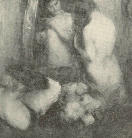 LEÁNY TÜKÖR ELŐTT VASZARY JÁNOS OLAJFESTMÉNYE