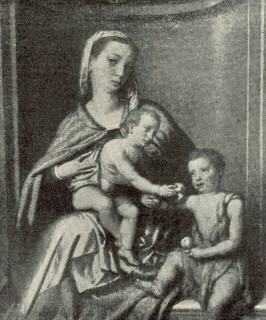 MADONNA A GYERMEK SZT. JÁNOSSAL G. B. MORONI FESTMÉNYE SZÉPMŰVÉSZETI MÚZEUM