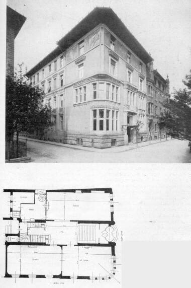 LEDERER ART�R PALOT�JA BUDAPESTEN. � A HOMLOKZATNAK �S A F�LDSZINTI ALAPRAJZNAK EGYIK R�SZE. B�LINT �S J�MBOR TERVE