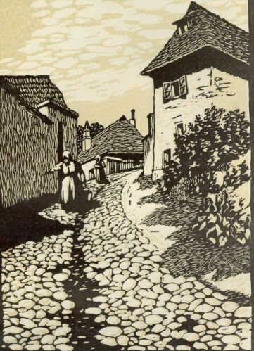 BUDAI UTCA TIPARY DEZSŐ SZÍNES LINOLEUM-METSZETE