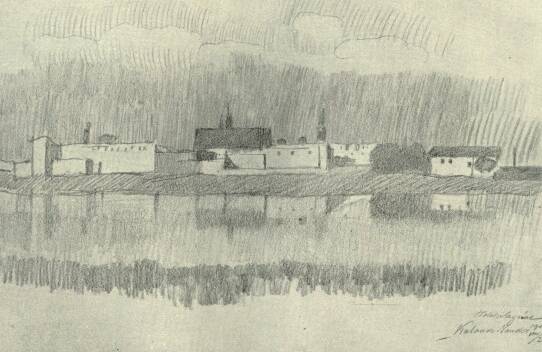 LENGYEL KOLOSTOR HOLDVILÁGNÁL KATONA NÁNDOR CERUZARAJZA