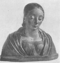 11. �BRA. A ROBBI�K M�HELYE: EGY FIATAL N�I SZENT. SZ�NES AGYAGMELLSZOBOR.