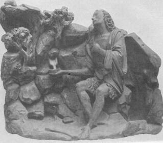 13. �BRA. A KIS J�NOS-SZOBROK MESTEREI KERESZTEL� J�NOS A FORR�S MELLETT. R�SZBEN SZ�NEZETT AGYAGSZOBORM�.