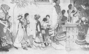 BEVONULÁS AZ ISKOLÁBA FALFESTMÉNY EGY FŐVÁROSI ISKOLÁBAN JUHÁSZ ÁRPÁD MŰVE