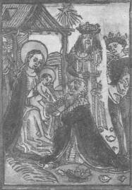 7. AZ AMSTERDAMI KABINET MESTERE: A HÁROM KIRÁLYOK IMÁDÁSA. SZÍNEZETT FAMETSZET. EREDETI NAGYSÁG.