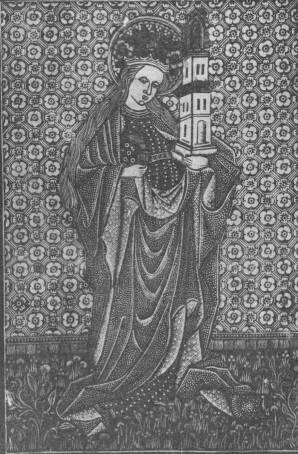 15. SZENT BORBÁLA. PONCOLT ÉRCMETSZET, SZÍNEZVE. EREDETI NAGYSÁG